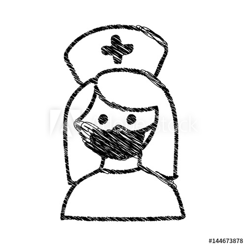 500x500 Silhouette Drawing Half Body Nurse With Mask Vector Illustration