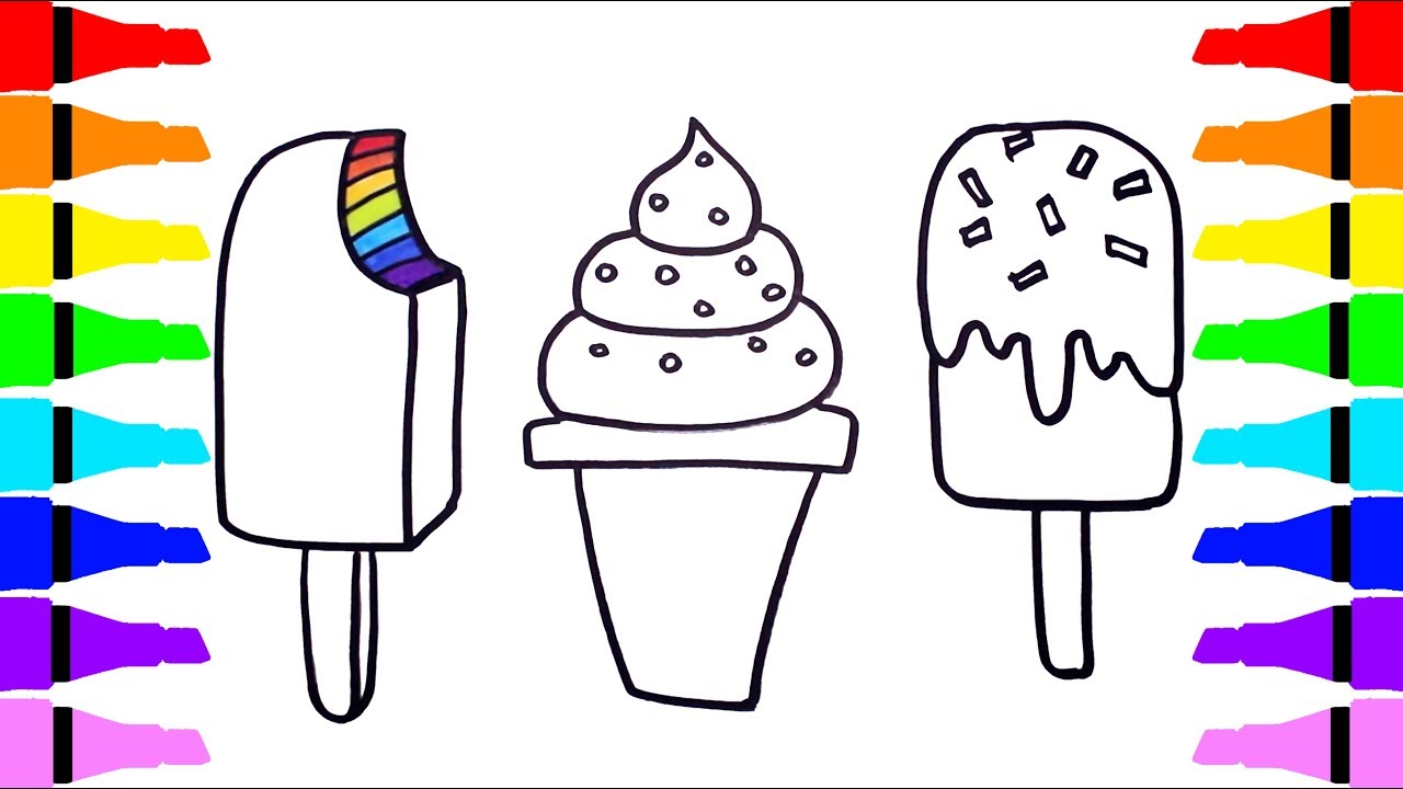 1280x720 How To Draw Colorful Ice Cream, Watermelon For Kids Children