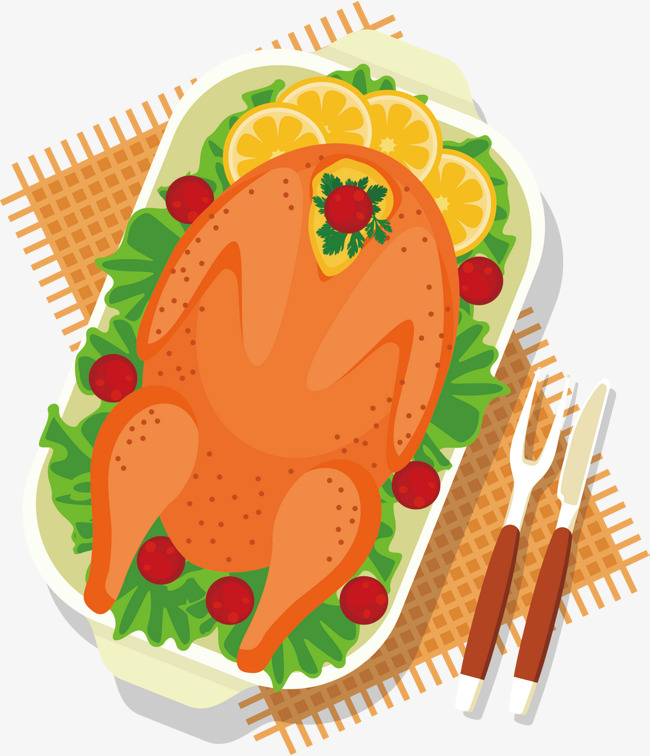 650x756 Roast Chicken Vector, Cartoon Hand Drawing, Delicious Food