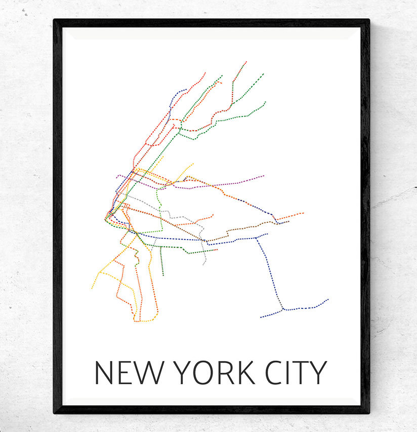 824x853 Subway Map Poster Art Nycmta Dashed Etsy