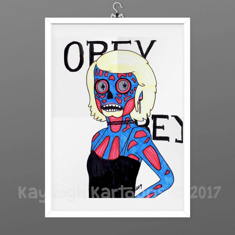 794x794 They Live Inspired Alien Obey Conspiracy Alien Art Print Etsy