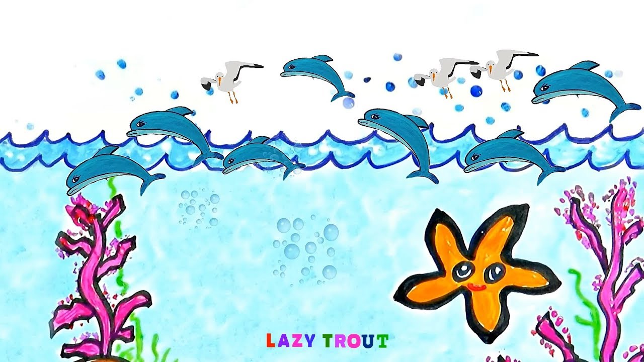 1280x720 Dolphin In The Ocean For Kids Drawing And Painting Lazy Trout