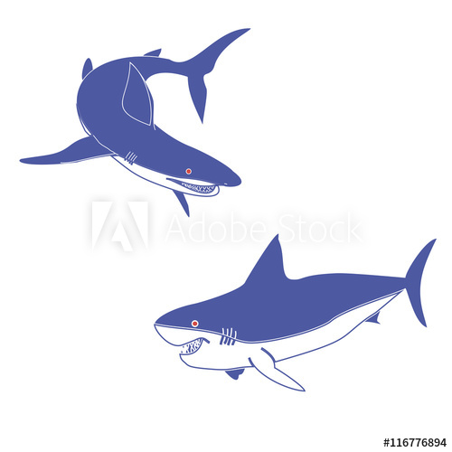 500x500 vector illustration of a logo of two blue sharks insulated drawing