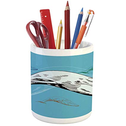 425x425 Pencil Pen Holder, Whale Decor, Printed Ceramic