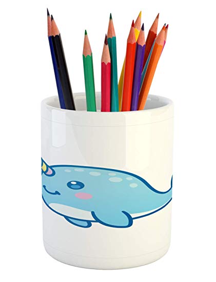 421x550 Ambesonne Narwhal Pencil Pen Holder, Cartoon Drawing