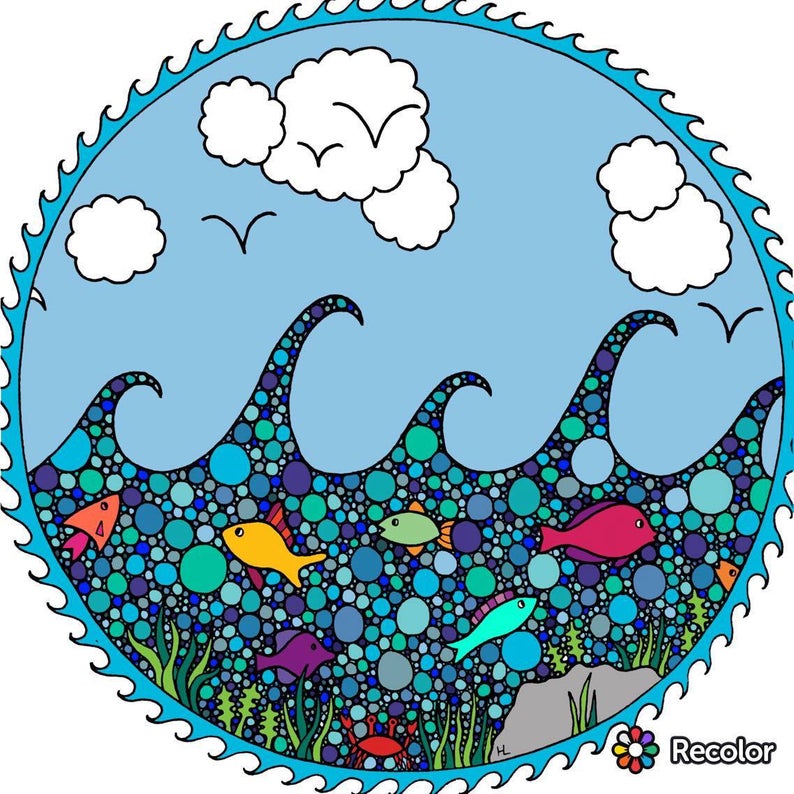 794x794 Ocean Scene Digital Download Coloring