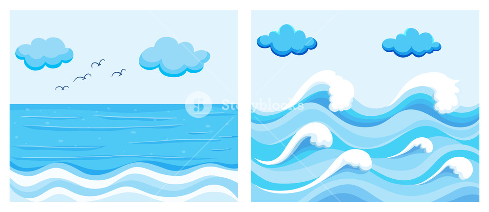 1000x434 Ocean Scene With Waves Illustration Royalty Free Stock Image