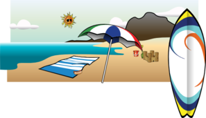 297x171 beach umbrella, ocean, surfboard, beach scene clip art clip art