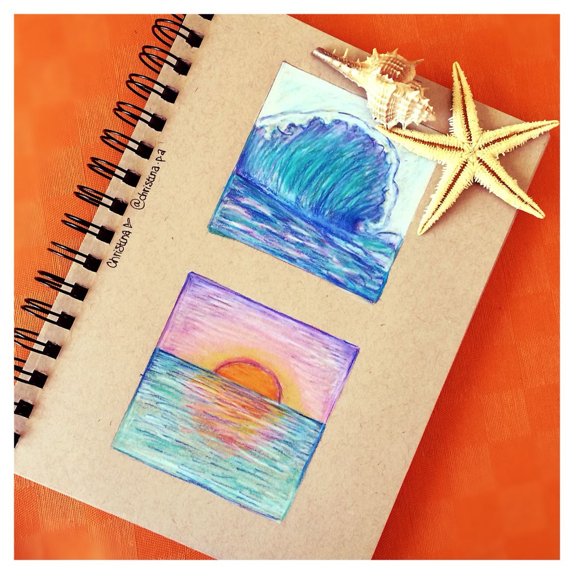 1136x1136 Ocean Wave And Sunset Drawing With Prismacolors On Toned Tan Paper