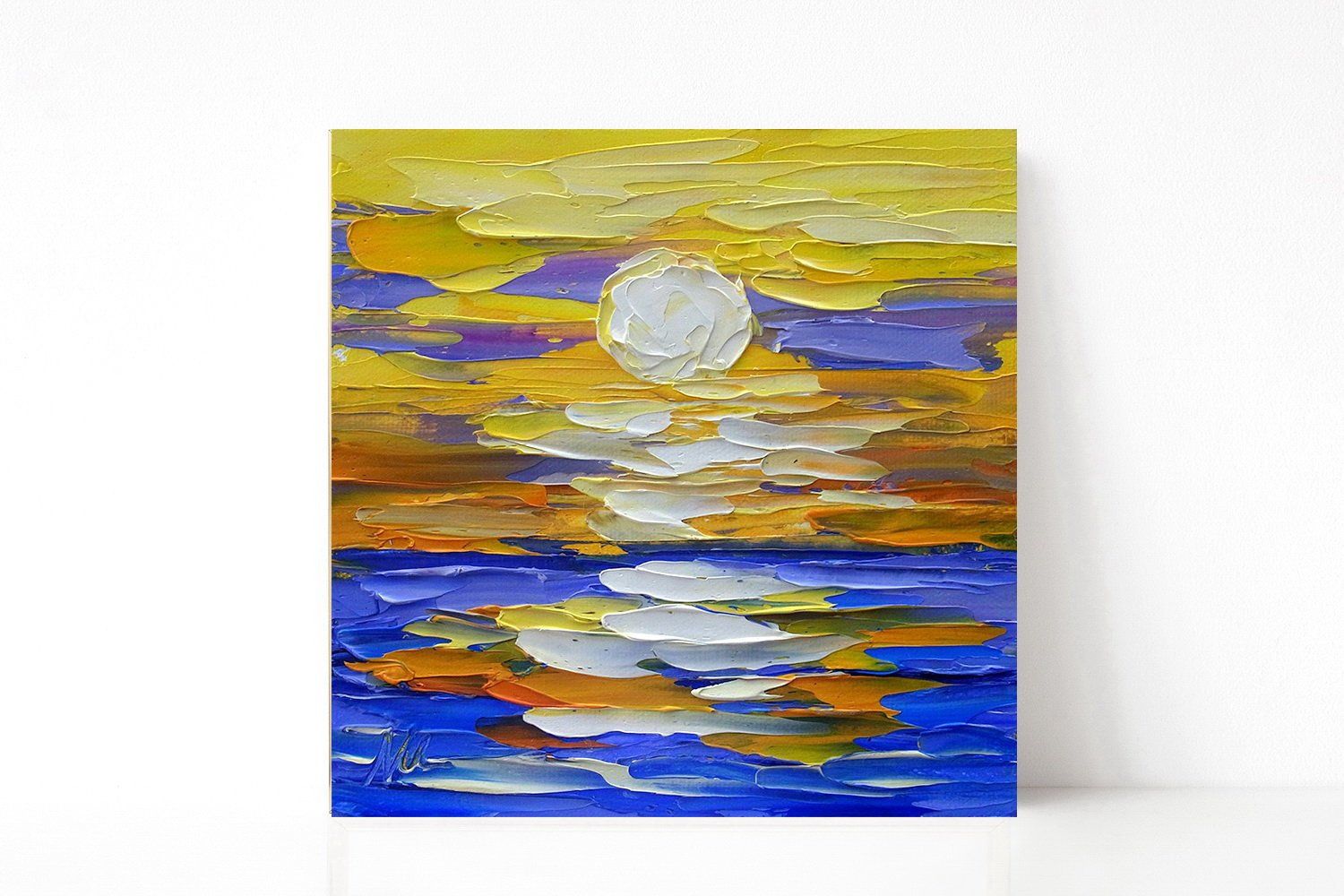 1500x1000 Small Oil Painting Seascape Sunset Ocean Beach Sea Original