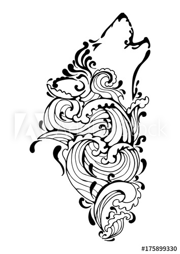354x500 Black Silhouette Wolf Head Howling Tribal Tattoo With Water
