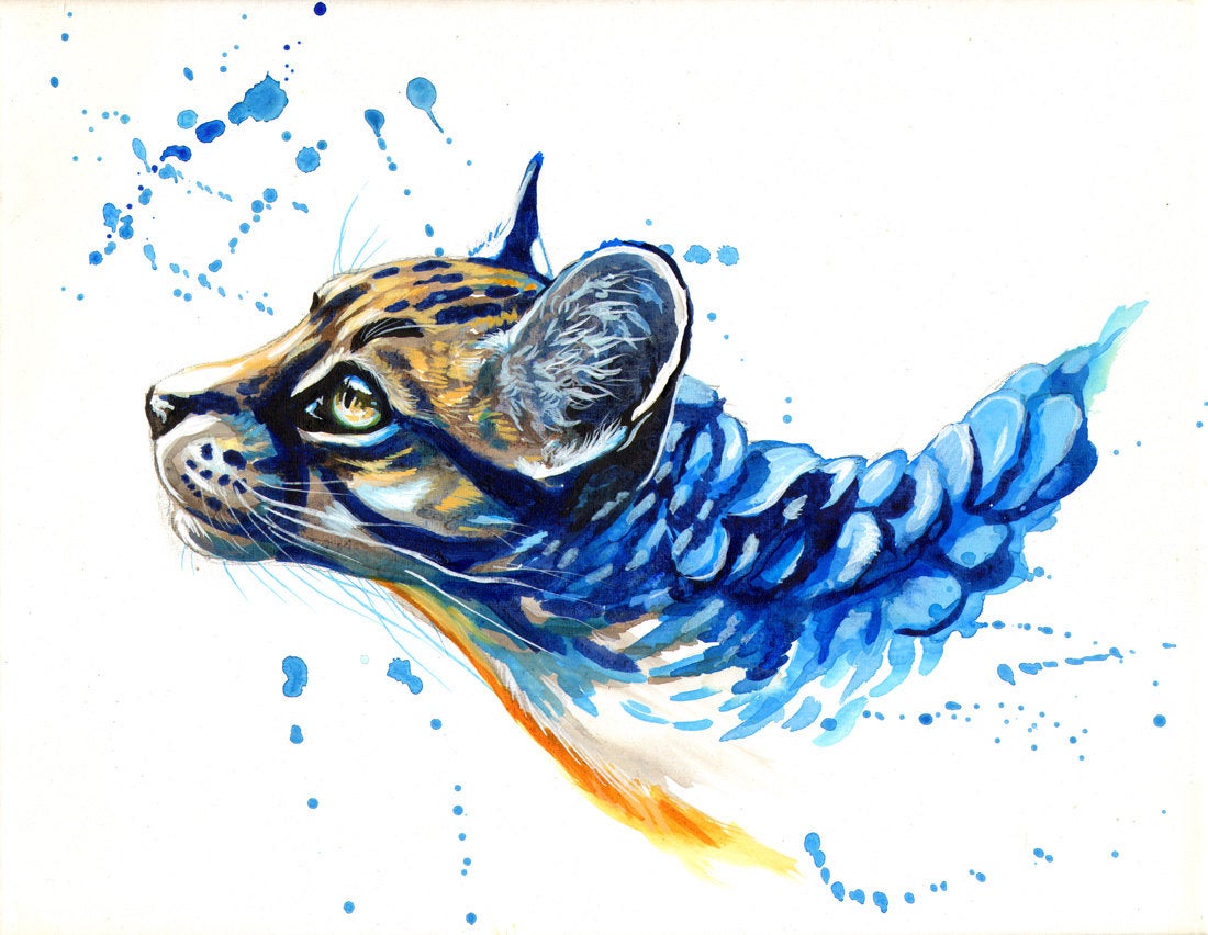1100x852 Of All Colors Ocelot Canvas Watercolor Painting Amazon Etsy