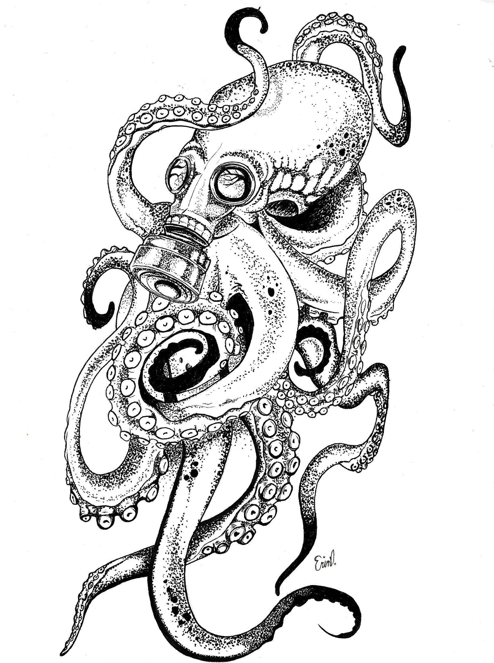 Octopus And Anchor Drawing