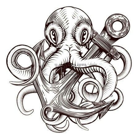447x450 Tattoo Octopus Anchor Tattoos, Anchor Drawings