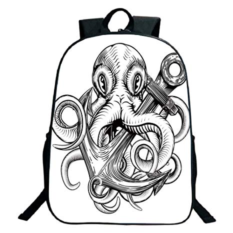 466x466 Personal Tailor Black Monolayer Rucksackk,octopus