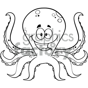 300x300 Royalty Free Rf Clipart Illustration Black And White Happy Octopus