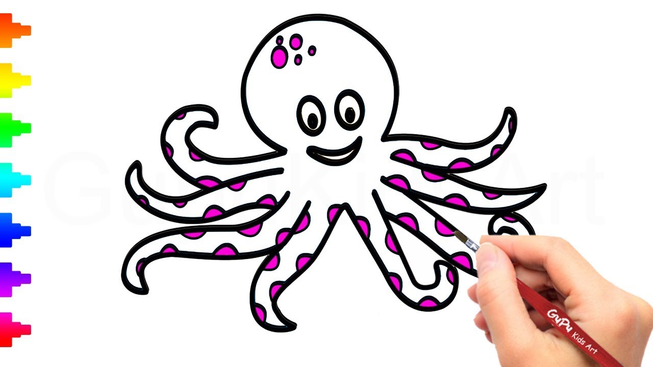 1280x720 Octopus Drawing Coloring Step