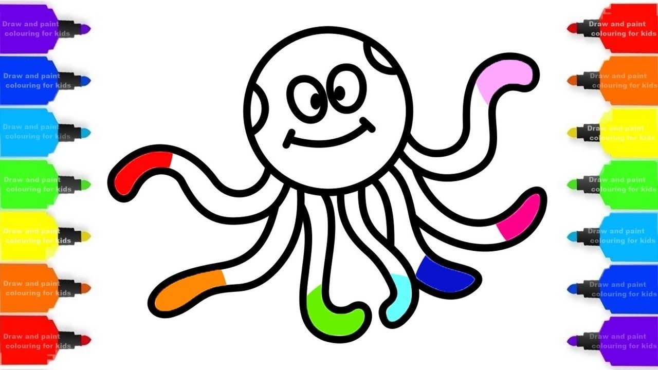 1280x720 Drawing And Coloring Pages Octopus Rainbow For Childrens Learn