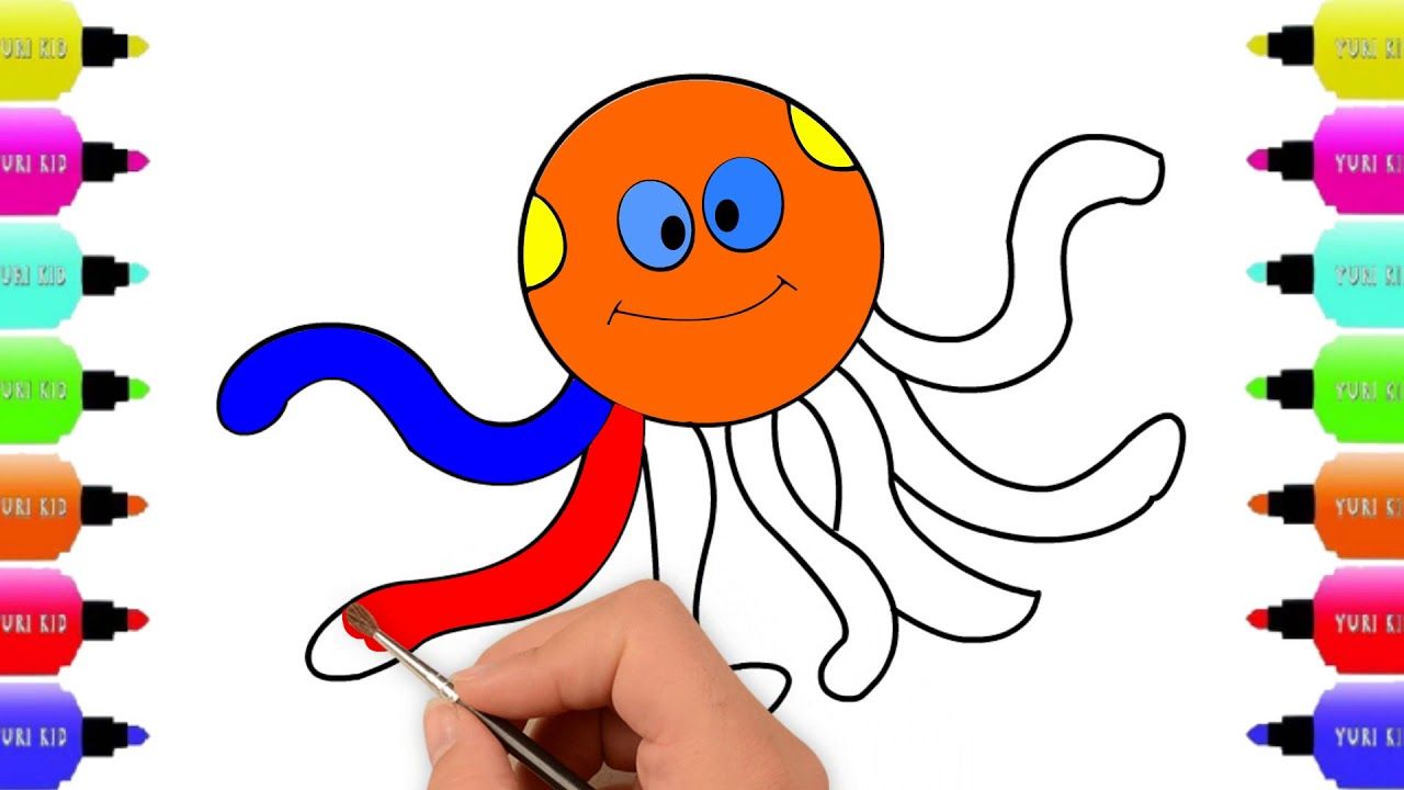 1280x720 Octopus Drawing Coloring For Kids, Coloring Sea Fishes For Kids
