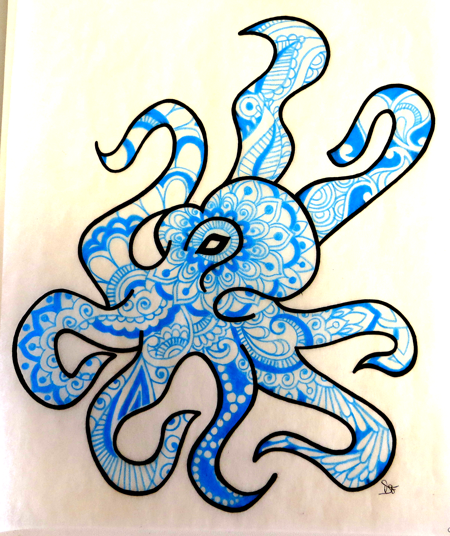 450x536 Danielle Flores Art, Henna, Octopus Drawing