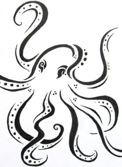 403x554 Swirly The Octopus Original Black And White Ink
