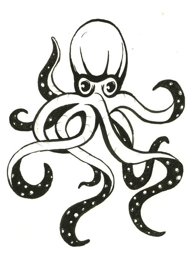 794x1059 Fred The Octopus Black And White Ink American Style Flash Etsy