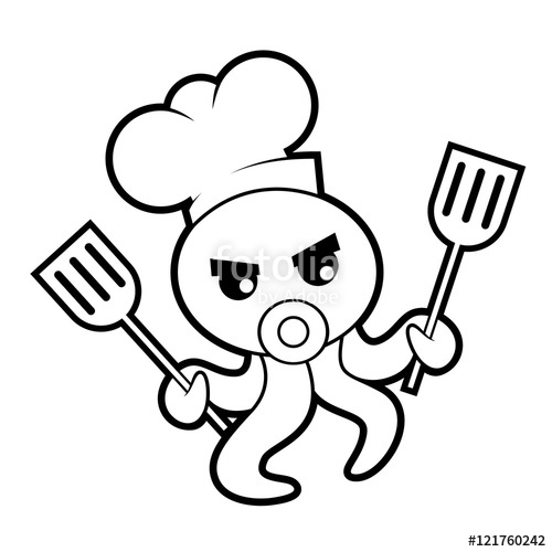 500x500 Octopus Chef Line Art For Coloring Book Stock Image And Royalty