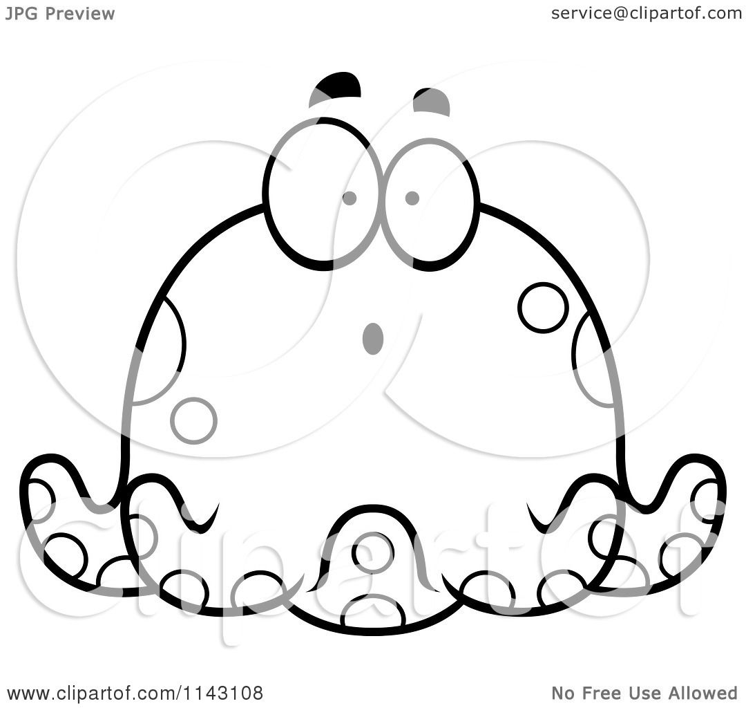 1080x1024 Cartoon Clipart Of A Black And White Chubby Surprised Octopus
