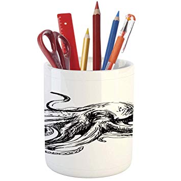 355x355 Pencil Pen Holder, Octopus Decor, Printed Ceramic