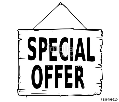 500x430 drawing of hanging wooden sign board with text special offer