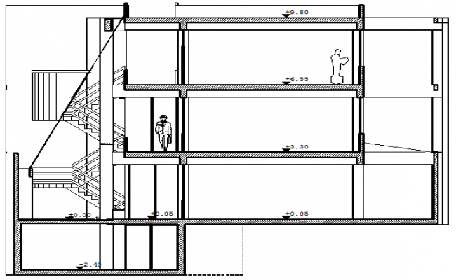 650x400 left side cut sectional view of administration office building dwg