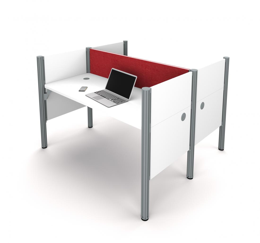1100x1030 Two Face To Face Office Cubicles With Red Tack Boards Bestar