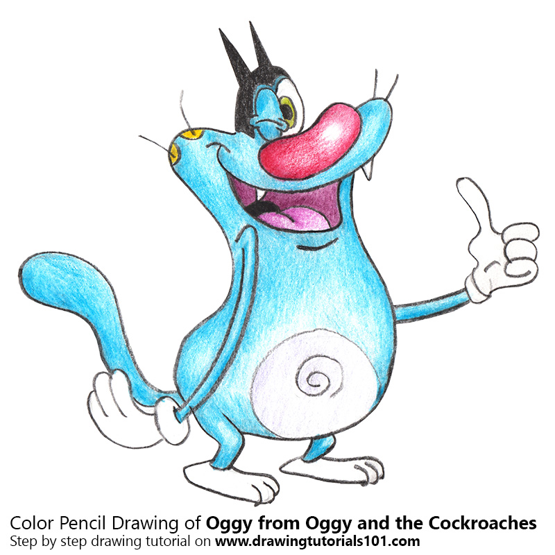 800x800 oggy from oggy and the cockroaches with color pencils