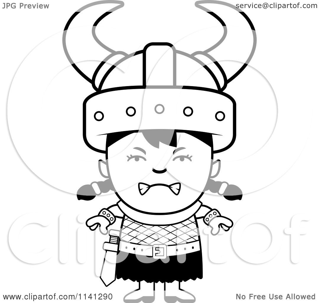 1080x1024 Cartoon Clipart Of A Black And White Angry Ogre Viking Girl