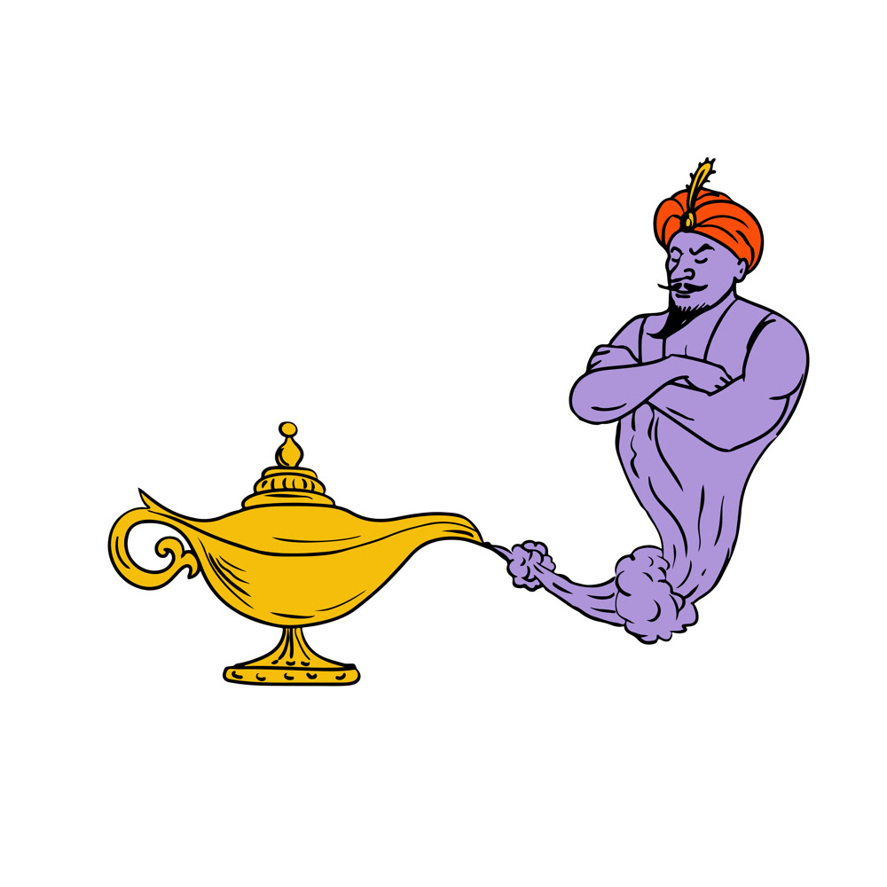 1000x1000 Genie Coming Out Of Golden Oil Lamp Drawing Color On Behance