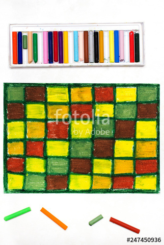 334x500 Colorful Checkered Drawing Oil Pastels Drawing With Squares Stock