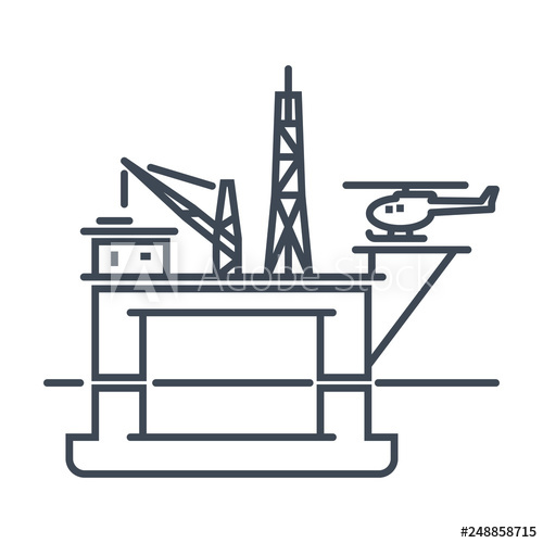 500x500 Thin Line Icon Gas And Oil Rig Platform, Crane, Helicopter