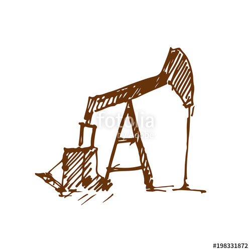 500x500 Hand Drawn Oil Pump, Industrial Equipment Vector Illustration