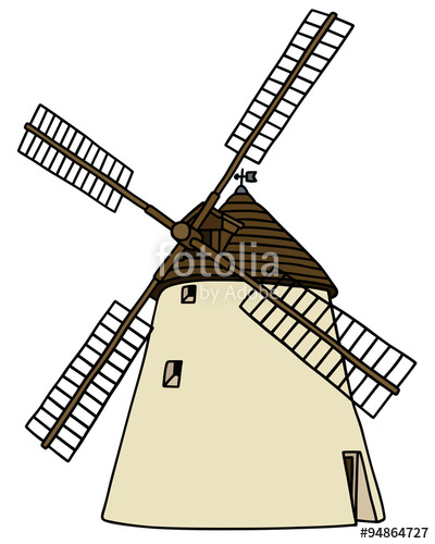 400x500 Old Stone Windmill Hand Drawing, Not A Real Building Stock