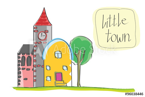 500x334 Vector Illustration Of Old Little Town Cartoon Historic Buildings