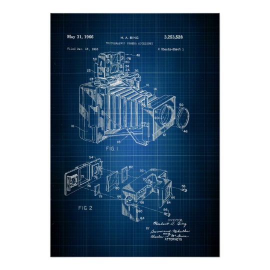 540x540 Blueprint For Antique Camera, Vintage Patent Art Poster