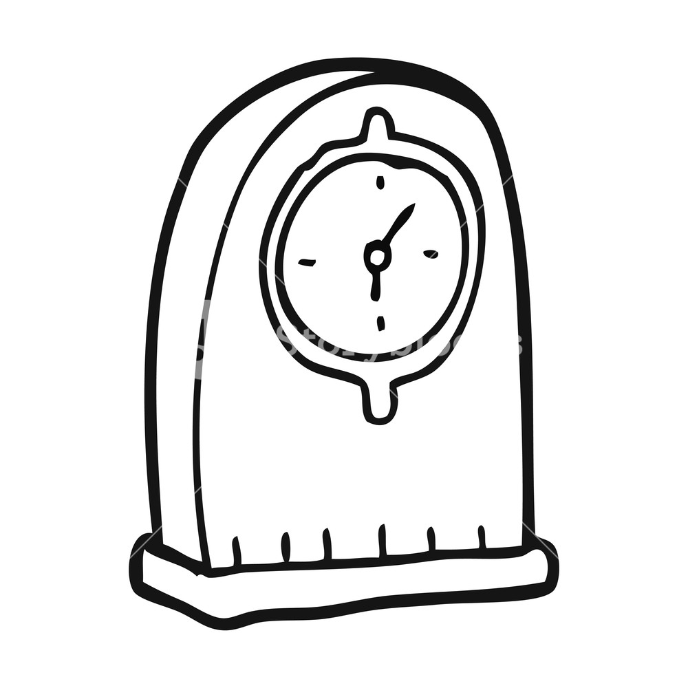 1000x1000 Freehand Drawn Black And White Cartoon Old Clock Royalty Free