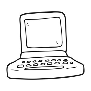 300x300 Freehand Drawn Black And White Cartoon Old Computer Royalty Free