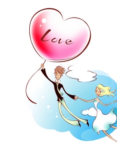 240x320 Download Wallpaper Couple, Art, Drawing, Love, Flight