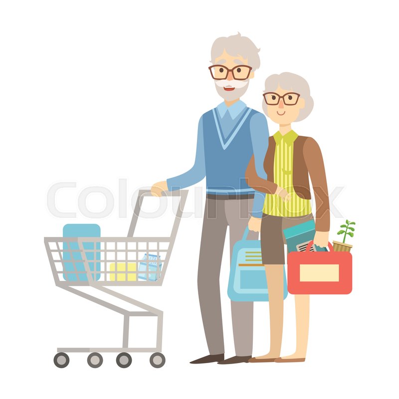 800x800 Old People Couple Shopping For Stock Vector Colourbox