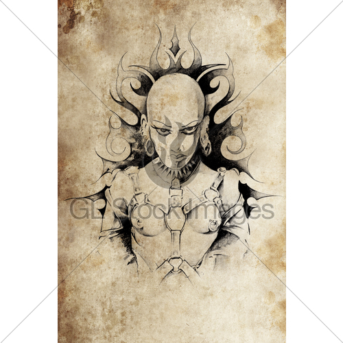 500x500 Tattoo Art, Drawing On Old Paper Woman Gl Stock Images
