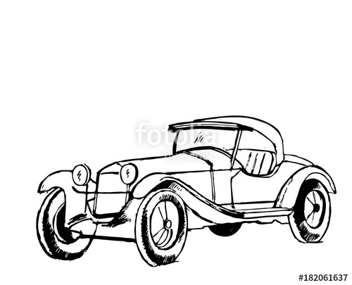 500x405 Retro Car In Cartoon Style Black Outline Retro Auto Stock Image