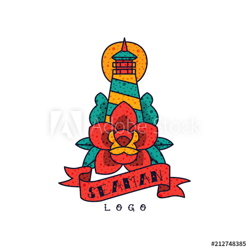 500x500 Lighthouse, Ribbon And Words Seaman, Classic American Old School