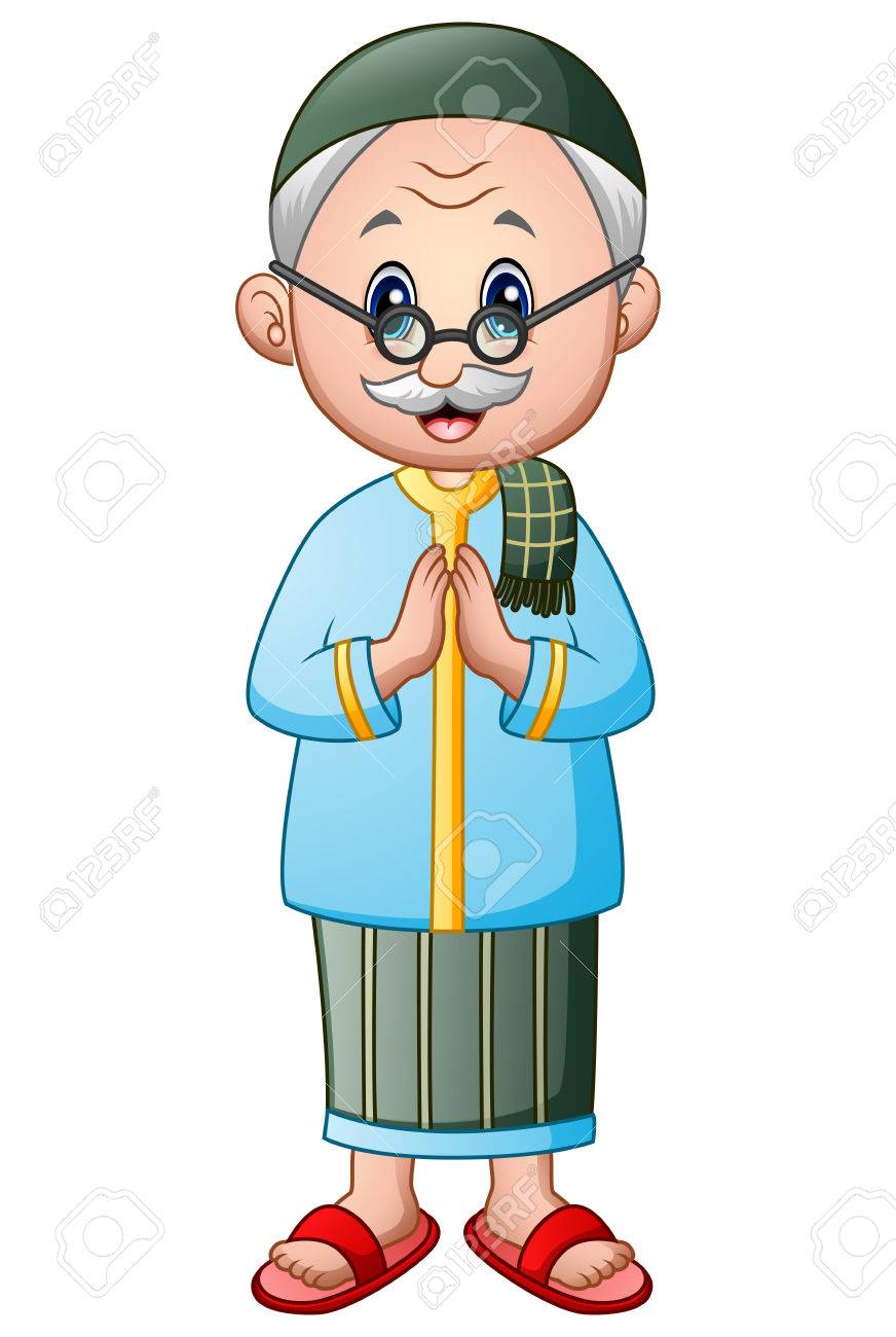 872x1300 Hand Drawing Of Cartoon Muslim Old Man Sta