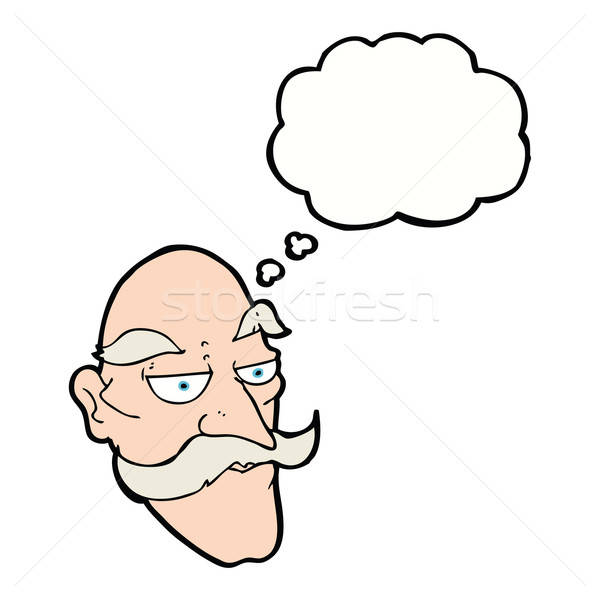 600x600 Cartoon Old Man Face With Thought Bubble Vector Illustration